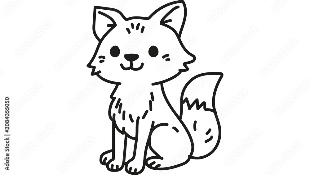 Fototapeta premium Adorable sitting fox cartoon character outline illustration isolated on transparent background for cute design projects