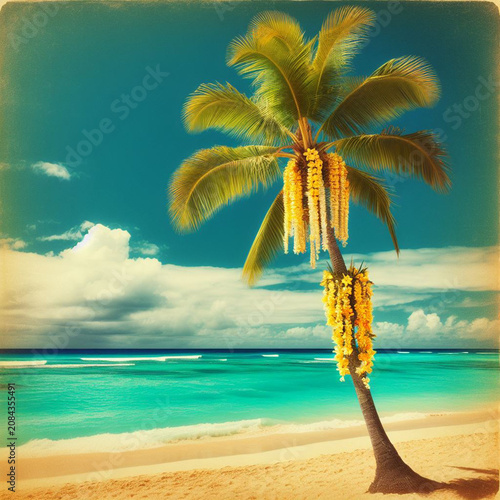 tropical beach with palm trees and sea
