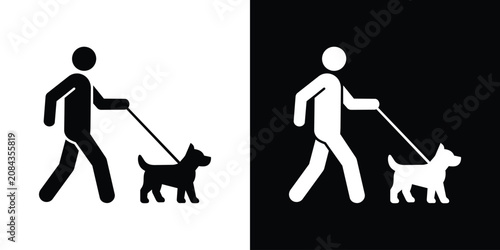 Tableau sur toile Minimalist man walking dog on a leash icon set