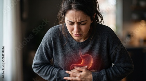 Woman suffering from stomach pain
