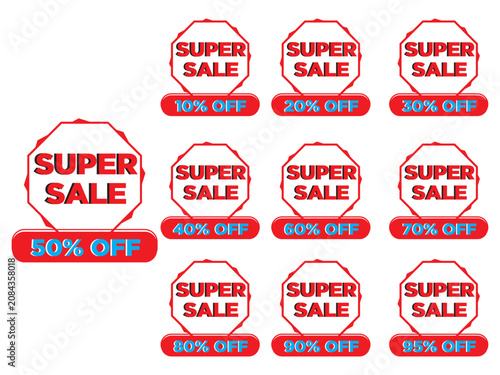 Red Octagonal Super Sale Badges Set 