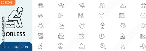 Bild auf Leinwand Jobless line icons set 30 unemployed symbols