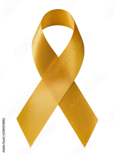 Isolated golden awareness ribbon loop, a symbol of support and hope for important causes.