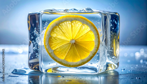 Lemon slice encased ice cube