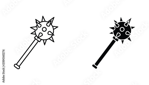 Foto Morning star mace vector icon isolated on white Black and white outline line art