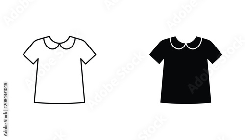 Tableau sur toile Peter Pan collar t-shirt vector icon isolated on white Black and white outline l