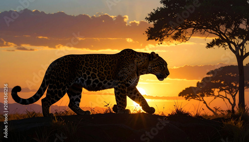 Leopard silhouette against sunset