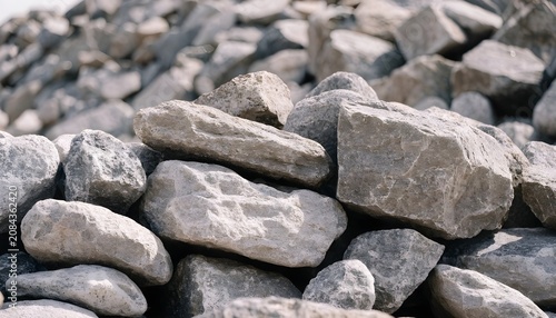 Close up view of large pile of natural gray rough stones in outdoor setting
