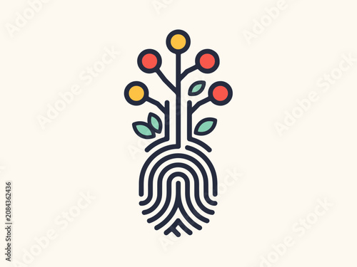 Fingerprint with Colorful Tree Growing Out of It Symbolizing Growth and Nature