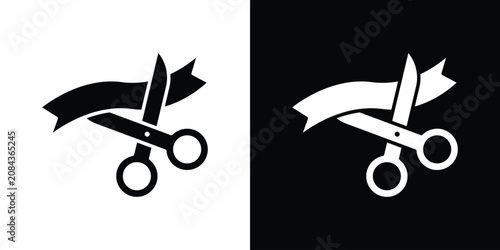Scissors cutting ribbon icon