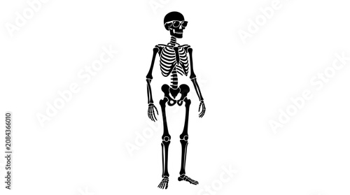 Photos Helloween Human skeleton, anatomy illustration, black and white vector, medical