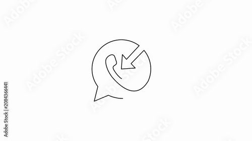 Telephone handset continuous line animation inside a chat bubble with an incoming arrow