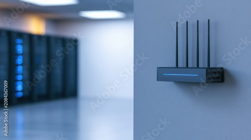 Modern wireless router mounted on a wall