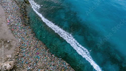 Polluted Coastline With Ocean Debris