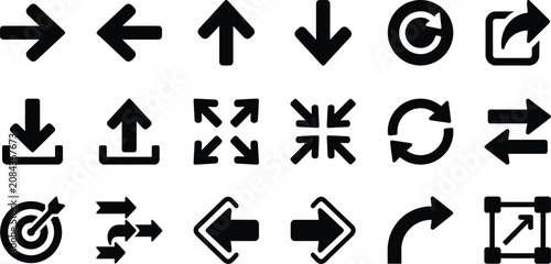 Modern flat arrow icons set in black and white
