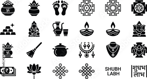 Traditional Indian symbolic icons set