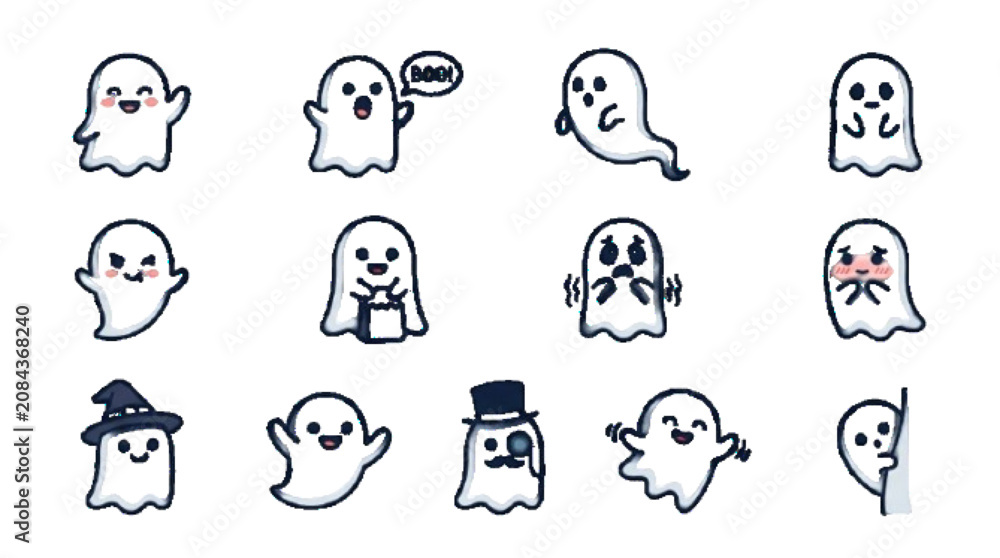 Fototapeta premium Ghost vector set icon , white background 