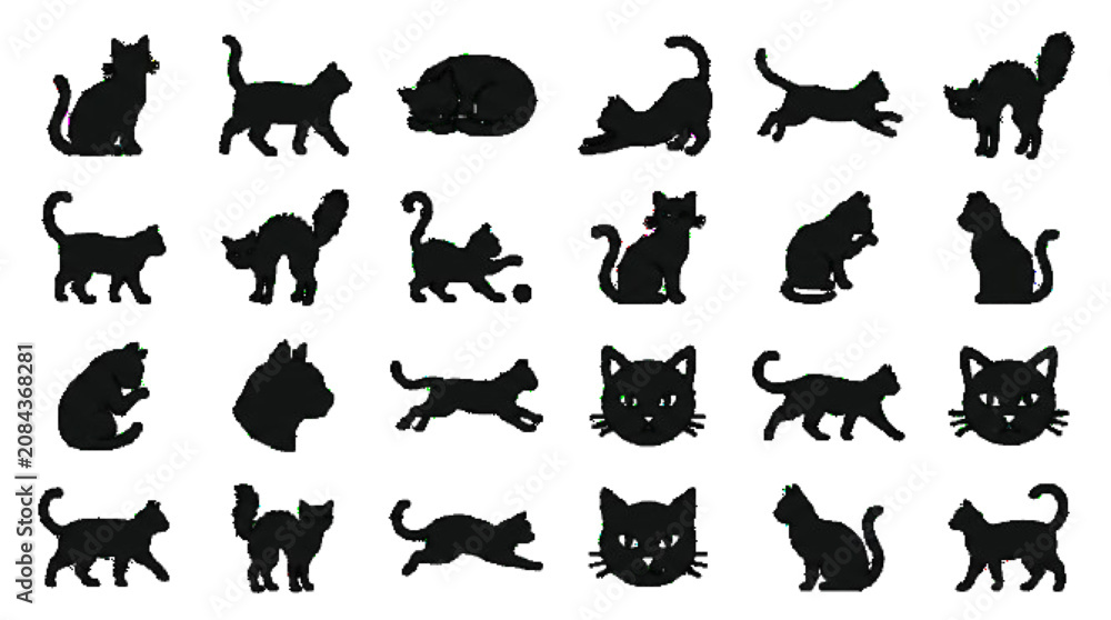 Obraz premium Black cat silhouette vector icon set , white background 