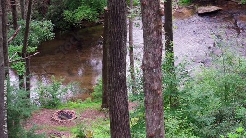 Mountain creek flowing through the woods with birds chirping