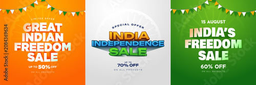 15 August Freedom Sale Banner Design For Business. Great Indian Freedom Sale Banner Template Graphic Design Layout Style.  
