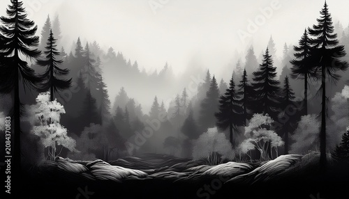 Black And White Forest Landscape Monochrome Picture Of Forest Background