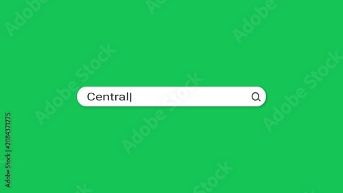 Green screen search bar typing animation with Central African Republic travel query. Flat minimal chroma key design. Perfect for travel, news, social media and marketing content.