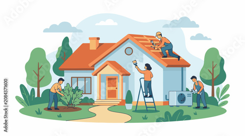 Home renovation with roof work painting and yard upkeep