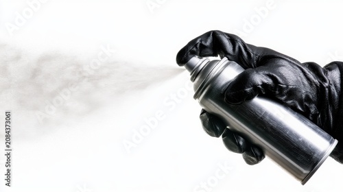 Gloved Hand Sprays Metallic Aerosol Can