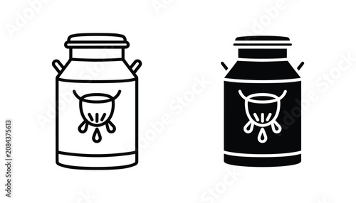 Quadro em tela Milk churn vector icon isolated on white Black and white outline line art and so