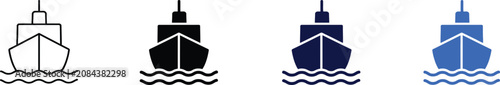 Foto Cargo Ship Maritime Transport Icon Set in Outline, Black and Blue Solid Styles