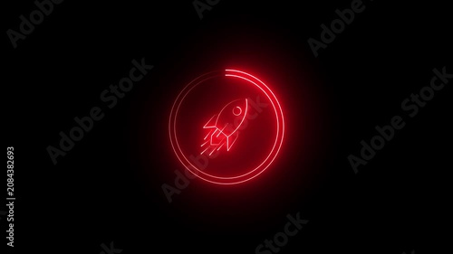 Rocket icon surrounded by a glowing red neon circle represents rapid acceleration and startup success in digital technology environments for innovative ventures and fast growth business development.
