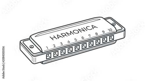 Foto Harmonica musical instrument illustration, blues harp, sound device