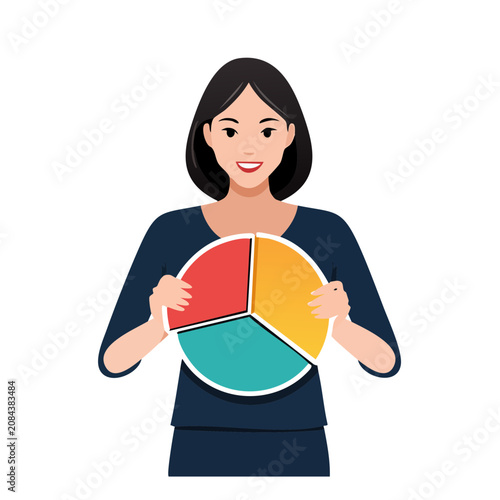 Woman holding colorful pie chart illustration