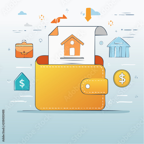 Wallet with house and money symbols