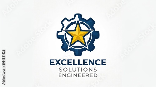 A stylized star within a gear, accompanied by bold text emphasizing engineered solutions