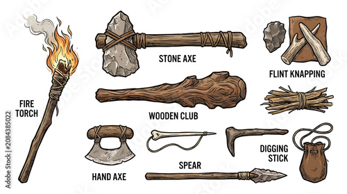 Canvastavla Primitive Tools and Fire Torch - Stone Age Survival Equipment