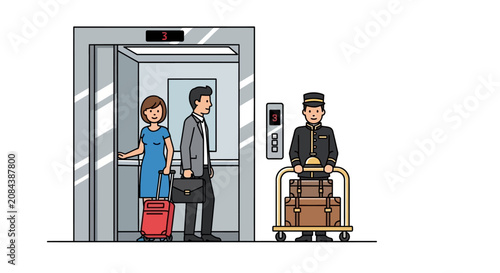 People Standing with Luggage in Elevator