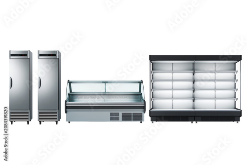 Quadro su tela Isolated commercial refrigeration equipment set for grocery store and supermarke