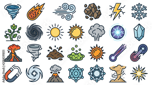 Fotografija Weather icons showcase various natural phenomena in a digital illustration colle