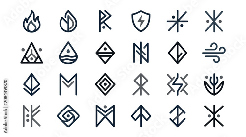 Foto Pet companion icons display various symbols and shapes on a white surface