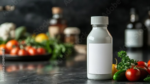 Blank bottle on countertop