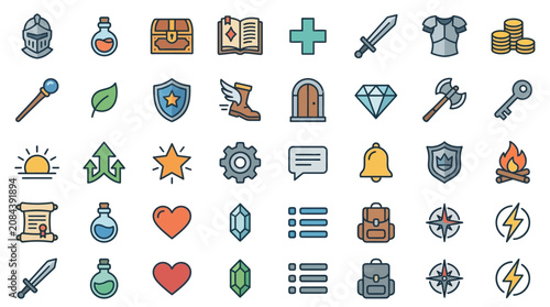 Fotografie Premium vector game badge collection featuring champion conqueror hero explorer