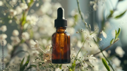 Amber dropper bottle flowers