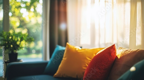Colorful pillows on sofa
