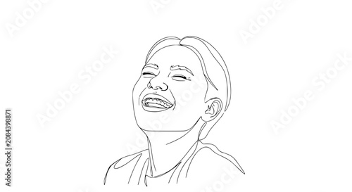 Joyful Woman Laughing, Continuous Line Art Portrait