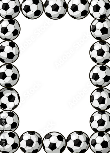 Soccer ball border frame on white background with copy space
