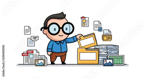 Man putting papers in file box.