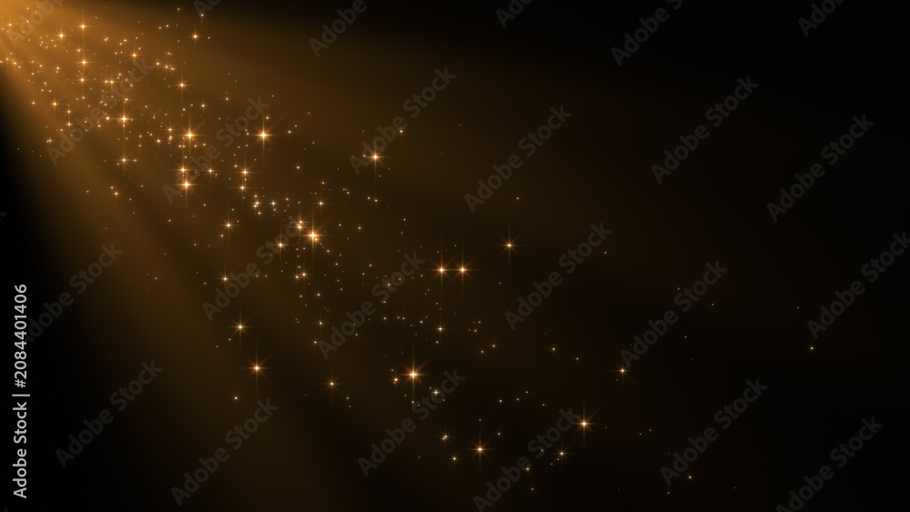 Fototapeta premium golden shiny stars glitter and particles corner falling and light flare , abstract gold new year and christmas stream, social media background
