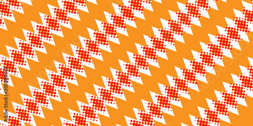 Orange Houndstooth Geometric Pattern With Red Halftone Dots Seamless Retro Background