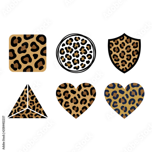 A set of various geometric shapes with leopard print patterns